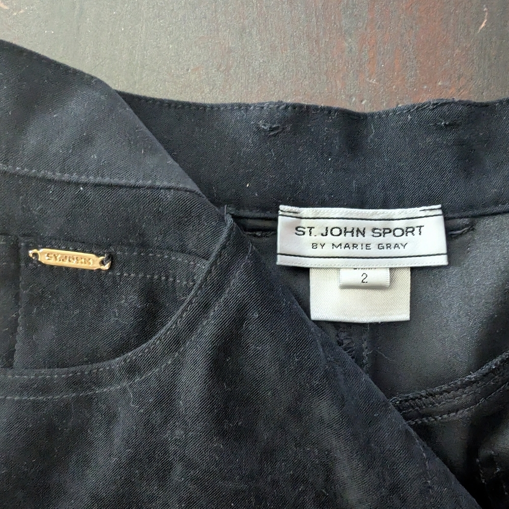 ST. JOHN SPORT BY MARIE GRAY BLACK CRUSHED VELVET PANTS SIZE 2